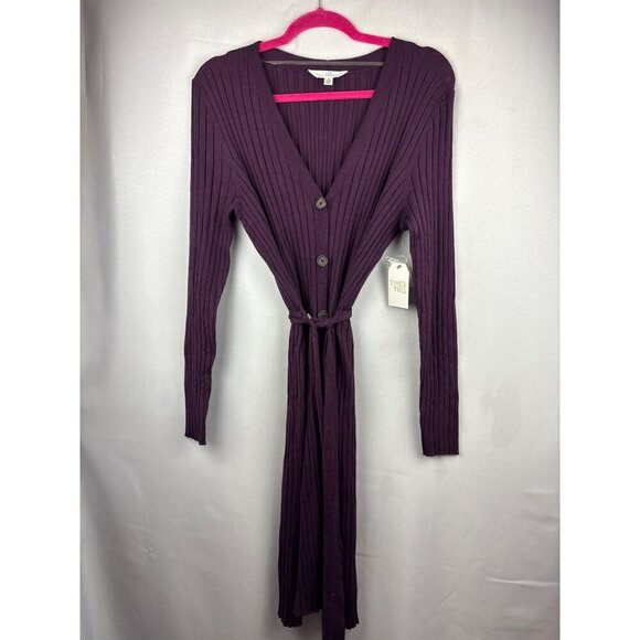Time And Tru Womens Ribbed Long Cardigan Sweater In Purple Pearl Size S (4-6) 79 - Picture 3 of 7